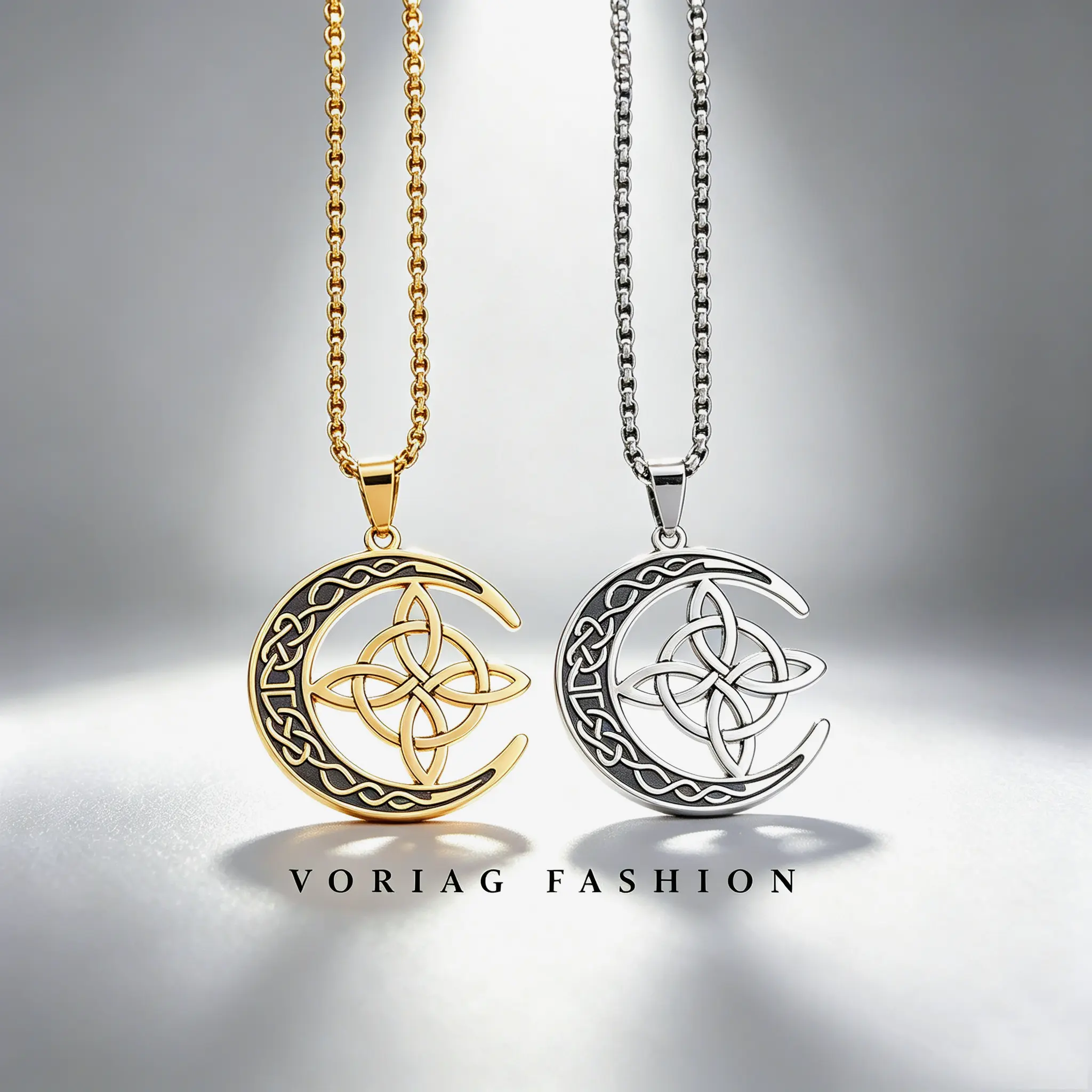 Stainless Steel Witch Knot Celtic Trinity Pendant Irish Moon Necklace, suitable for men and women, everyday wear, and as a gift.