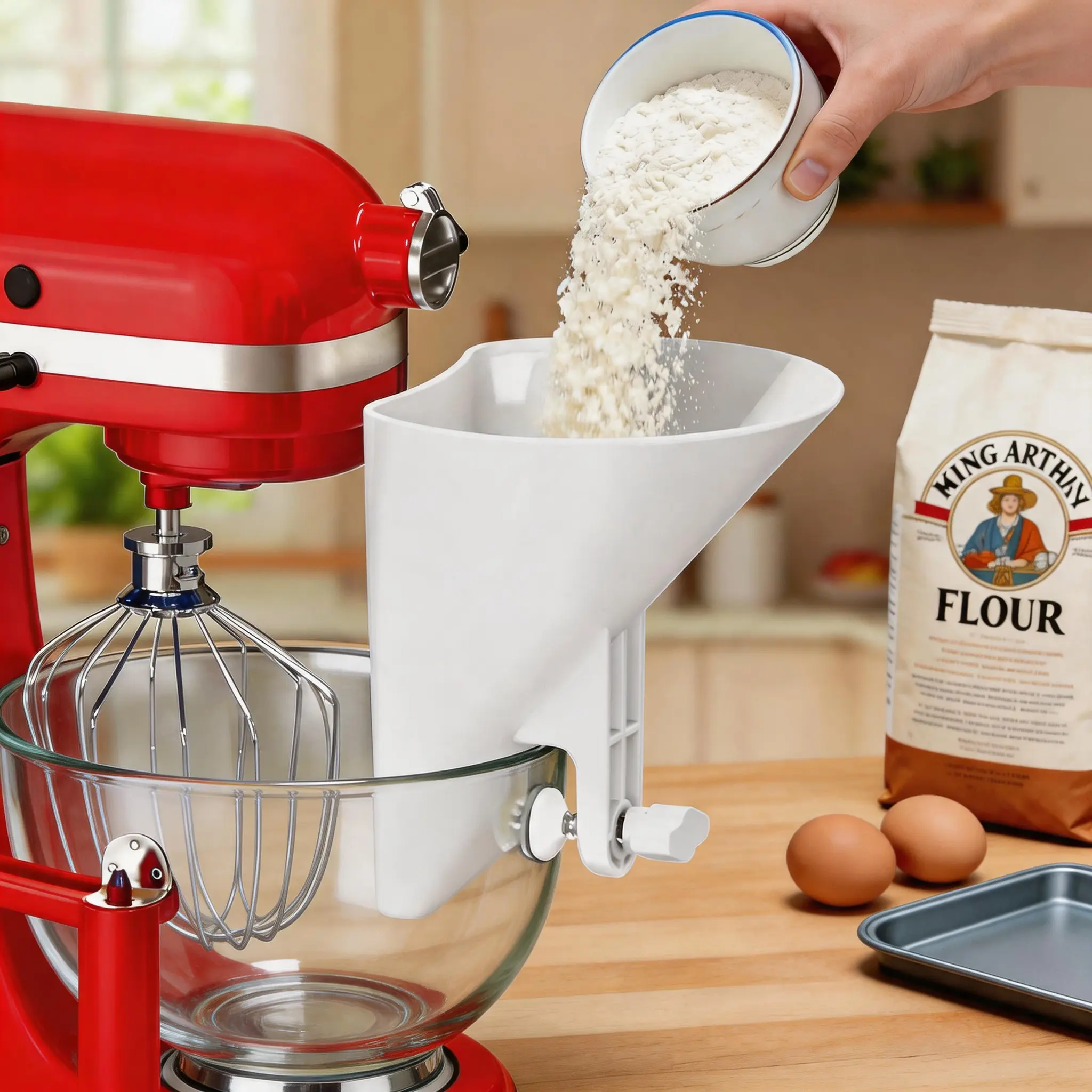 Flour Funnel for Kitchen Aid Mixer,KitchenAid Accessories and Attachments for Multiple Stand Mixers 3.2Qt-7Qt,Wide Mouth Pouring Chute Durable Dishwasher Safe Baking Mothers Day Gift for Women