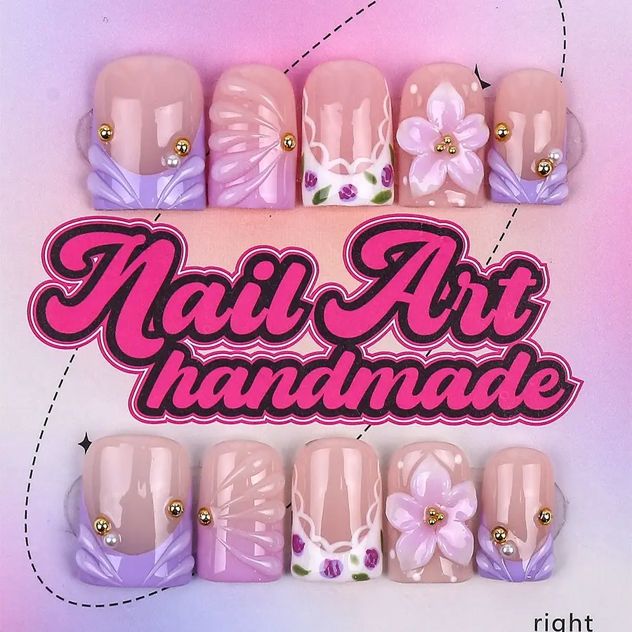 Delicatething Y2K Style Square Nails, Handmade Wearable Nails, Nail Art Design, Nail Extension Art, Nail Art Supply, Nail Art Set, 4 Sizes XS S M L, Perfect for Parties, Includes Glue, Pusher, File