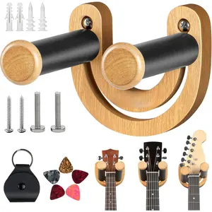 Guitar Wall Mount Hanger Adjustable U-Shaped Hook with 5 Picks and 1 Pick Bag for Acoustic Electric Bass Banjo Ukulele Mandolin CY0297
