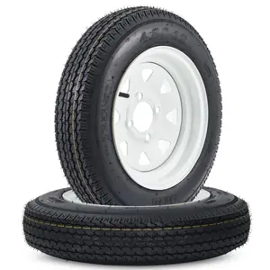 2-Pack 5.30-12 Trailer Tires On Rims - Load Range C 6-PLY - 12" White Spoke Wheels - 4 Lug 4" Bolt Pattern for Camper, Utility & Boat Trailers