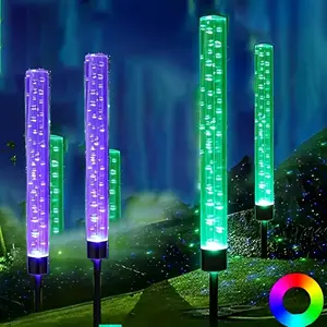 2pcs Solar Reed Lamp Bubble Stick, RGB Color Changing Acrylic Outdoor Pathway Lights with Bubble Effect, Solar-Powered Landscape Stake Lights for Deck, Lawn, Yard, and Patio Decor, Solar Garden Lights, Outside Lights, Outdoor Landscape Lighting
