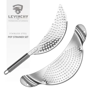 Pot Strainer Set 2 Pieces Stainless Steel Strainers Set, Easy Draining Durable Dishwasher Safe, Work for All Cooking Kitchenware, Noodles Pasta Fruit Veggies Food Strainers