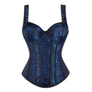 Women'sGothicCorsetTopJacquardFloralShoulderStrapsTankOverbustCorsetBustiersHalloweenCosplayCostumePartyOutfit1569-D2