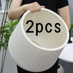 2 classic Roman striped plastic flowerpots-medium lightweight and durable indoor/outdoor flowerpots with metal-plated surface and circular design, suitable for succulents, cacti, Halloween and Christmas decorations, Modern Plant Pot, Planter Pots