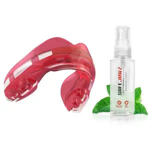 SafeJawz ORTHO Sports Mouth Guard for Braces with Case and Disinfectant Spray Bundle Kit for Basketball, Football, MMA, Hockey, Wrestling - Ice Pink