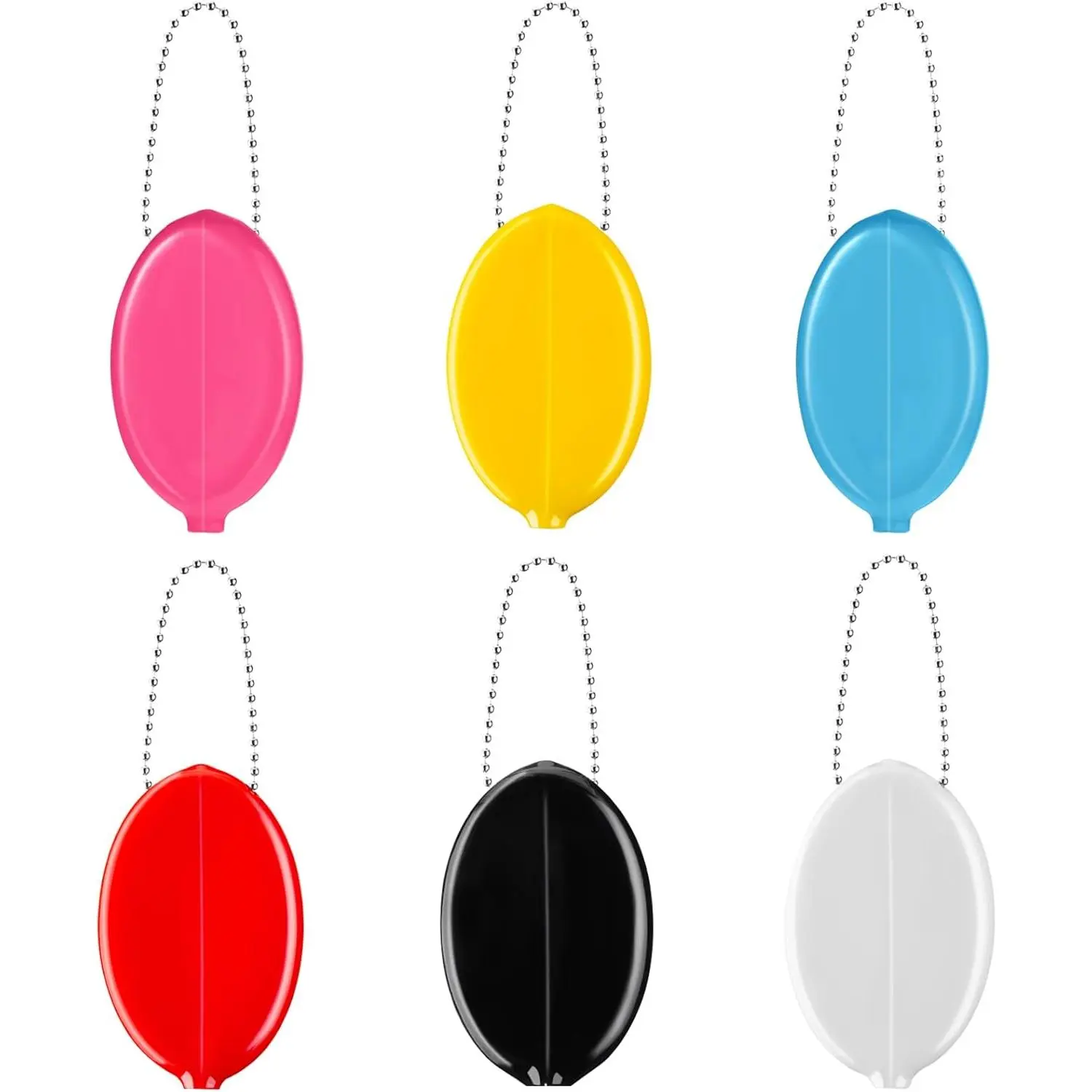 Rubber Coin Purse 6 Pieces Oval Coin Purse Holders Colorful Pocketbook Holder with Chain for Men Women Travel Multi Purpose(Bright Color)