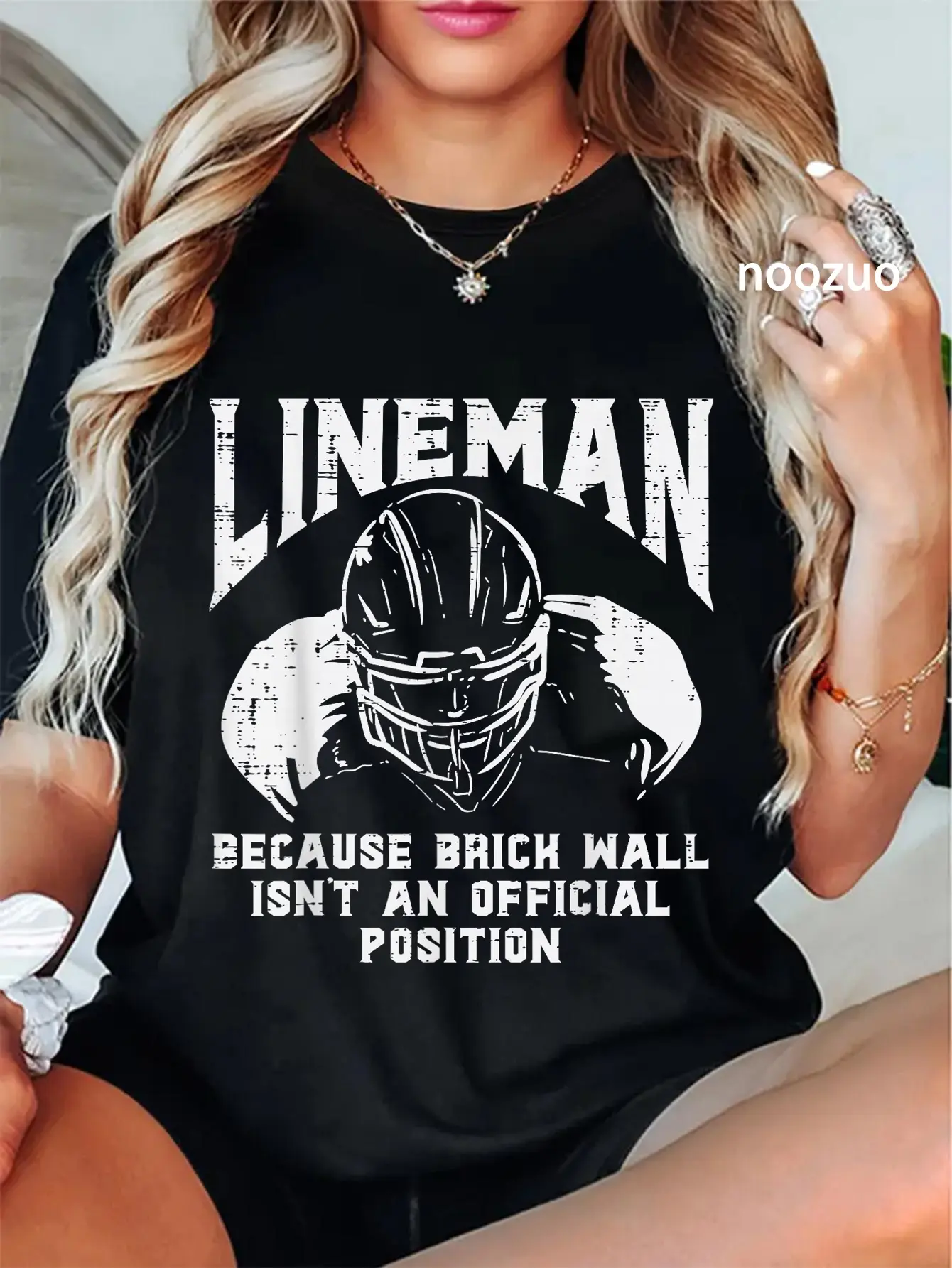100% Cotton American Football Lineman Brick Wall Funny Quote Men Boys T-Shirt
