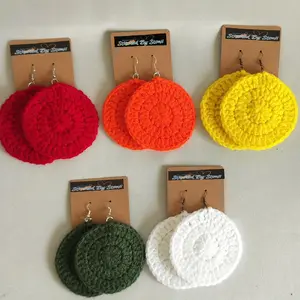 Crochet Circle Earrings - Assorted Colors: Red, Orange, Yellow, Green & White - Perfect for Everyday Wear