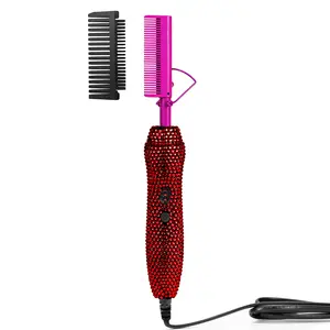Diamond Electric Hot Comb Hair Straightener 450°F Curling Comb for Natural Hair Wigs Anti-Scald Case Adjustable Heat Thermal Brush