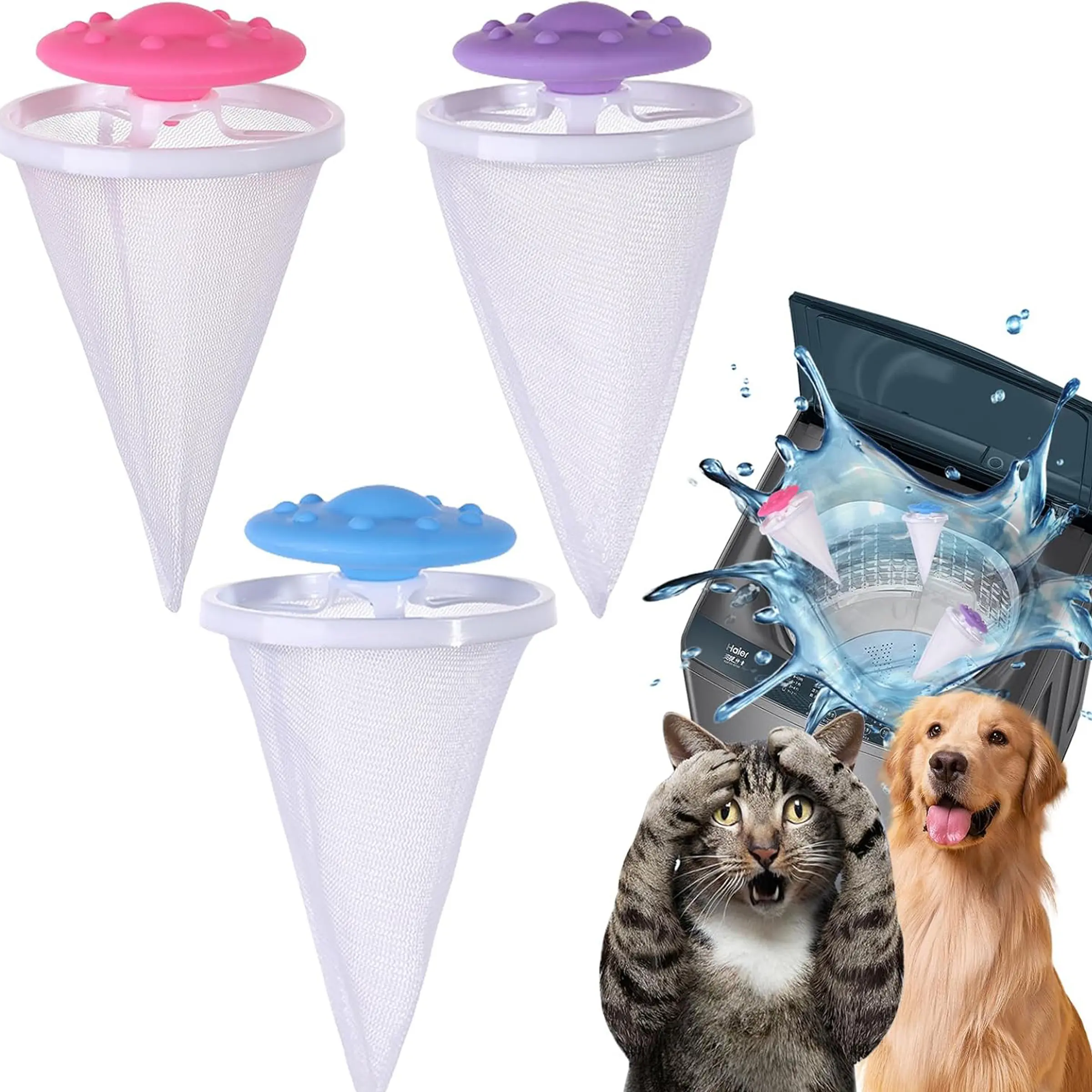 Laundry Lint Collector, Pet Hair Remover, Washing Machine Float Lint Bag, Reusable Home Hair Filter, Washer Cleaner, Various Laundry Needs, 3/6 Pack