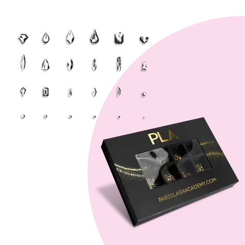 PLA Nail Gems Box | Rhinestones | 24 Unique Shapes | 10 Shades Available | Top Coat + Wax Pen Included!