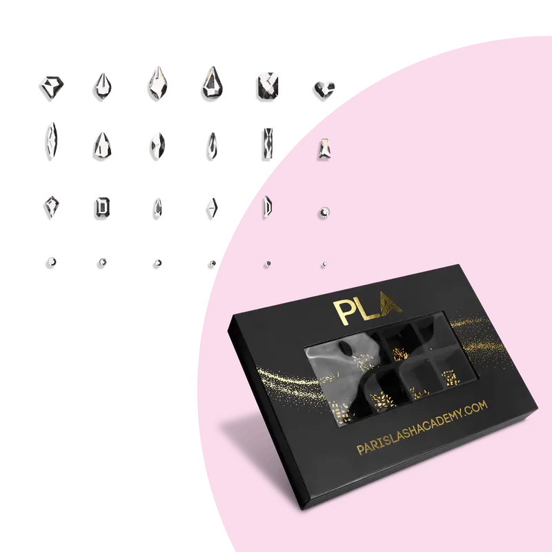 PLA Nail Gems Box | Rhinestones | 24 Unique Shapes | 10 Shades Available | Top Coat + Wax Pen Included!