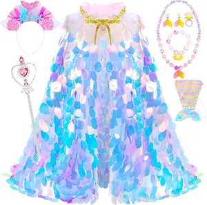 Princess Dress Up Toys Princess Dress Up Clothes Rainbow Mermaid Cape Kit 9 Pcs Gift Set for Little Girls 3-8 Years