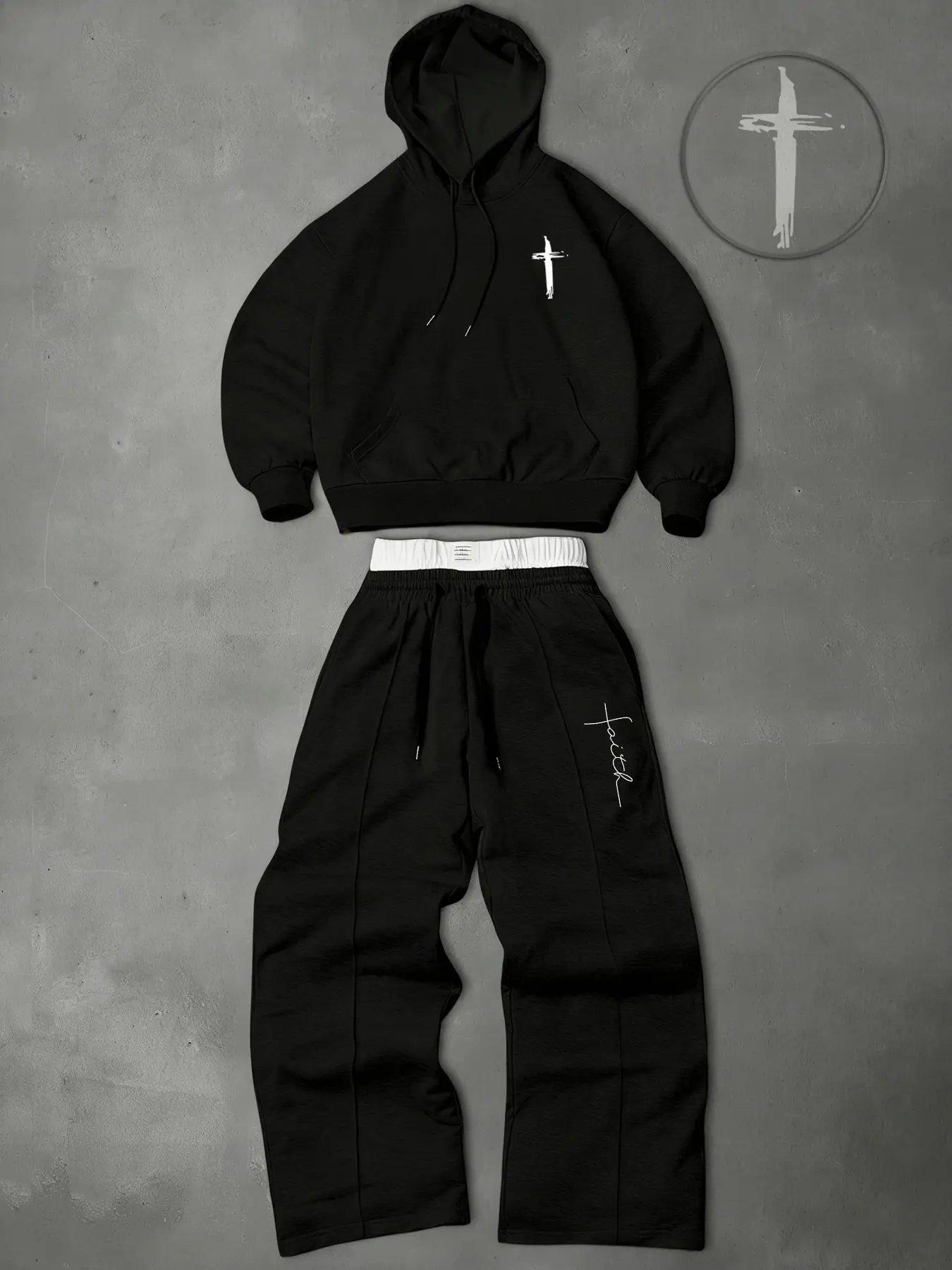 Men's two-piece tracksuit: includes a hooded sweatshirt and drawstring trousers, featuring a subtle printed pattern, perfect for autumn and winter wear, Sweatsuit Matching Set, Sports Clothing Set, Sporty Set