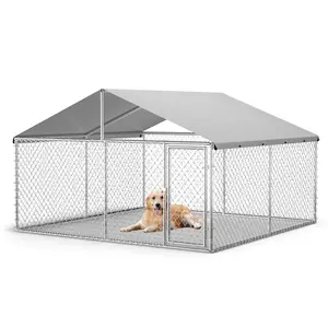 Large Outdoor Dog Kennel 10x10x6ft, Secure Metal Pet Playpen with UV-Protected Roof Cover, Anti-Rust Outside Dog House for Large Dogs & Farm Animals, Walk-in Backyard Enclosure, Durable Galvanized Steel Cage, Ships in 2 Boxes