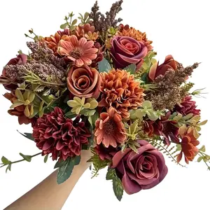 Bundles Artificial Mixed Flower Fall Flowers 2 Colors Fake Roses Silk Bouquets with Hydrangea Autumn Faux Flowers Arrangements for Home Fall Wedding Table Centerpieces Party Decor
