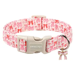 ARING PET Bow Pattern Dog Collar, Cute Pink Pet Collar Necklace for Small Medium Large Dogs - Adjustable Puppy Accessory for Girl Boy Dogs