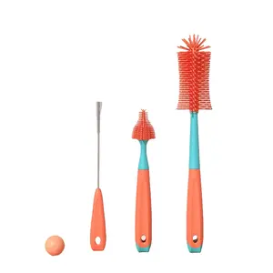 3 in 1 Baby Bottle Brush Set, Bottle Brush Cleaner, Bottle Cleaning Brush Set, Silicone Bottle Brush, Bottle Lid Brush, Straw Brush, Nipple Brush, BPA Free