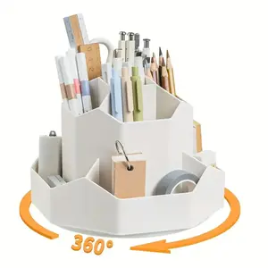 Multi-compartment Rotating Pen Holder, Large Capacity Desk Organizer, Stationery Storage Box for Office Home School Student Teacher