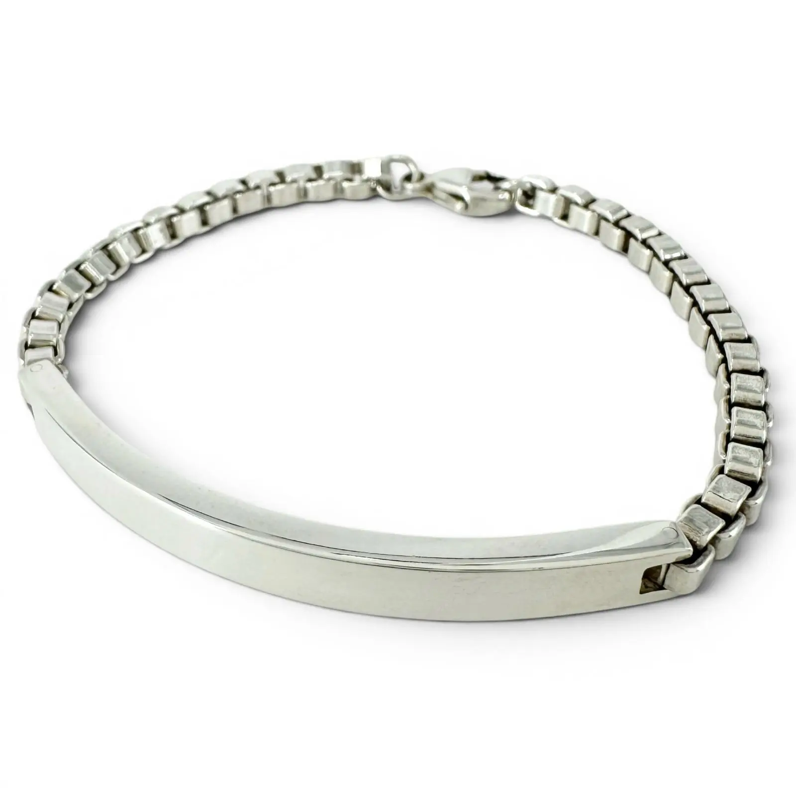 Pre-owned Tiffany & Co. Sterling Silver 925 (Ag925) Small Leather Goods Tiffany&Co. Venetian Link ID Silver Bracelet