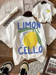 Women's Lemon Print Round Neck Tee, Fashion Casual Letter Graphic Crew Neck T-Shirt for Daily Holiday Vacation Outdoor Wear, Ladies Clothes for Summer, Top, Womenswear