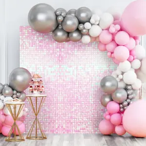 Pink Shimmer Wall Backdrop - Iridescent Sequin Wall Panels for Party Decor, Sparkly Square Backdrop for Birthday, Bachelorette, Wedding, Gender Reveal, Photo Booth Backgroun