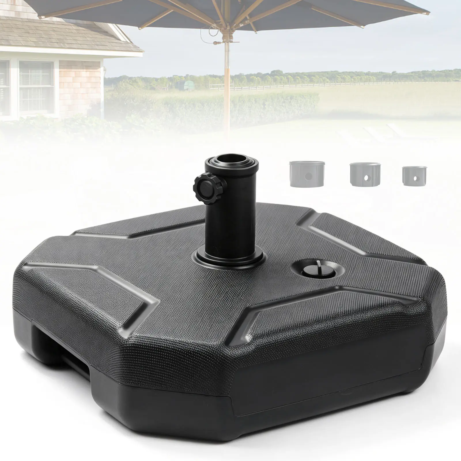 17in Heavy-Duty Square Umbrella Base Stand with Steel Holder, 50lbs Water/Sand-Fillable Capacity for Patio, Poolside, Large Outdoor Shade Parasol Stands & Bases