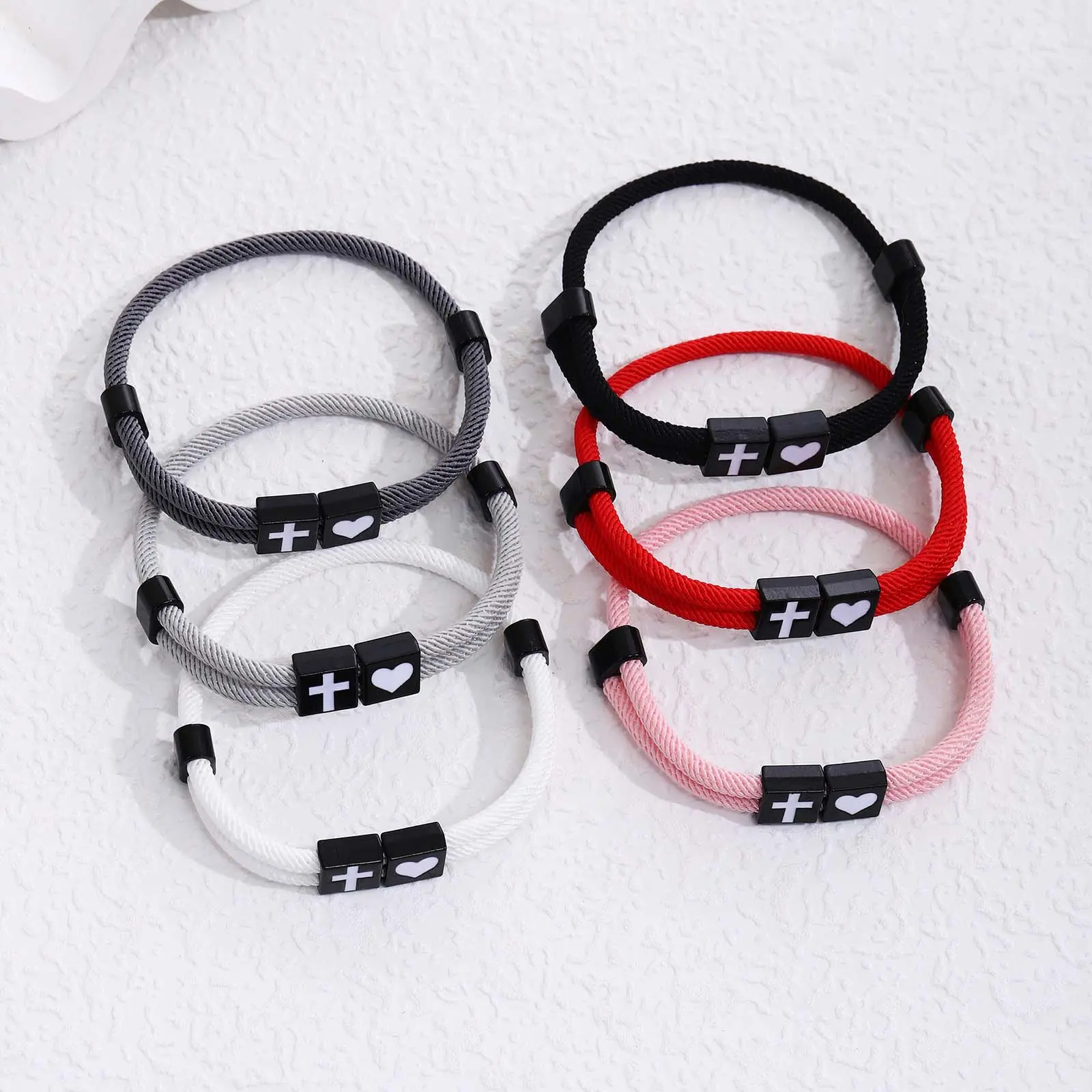Minimalist Handmade Milanese Rope Love Cross Adjustable Couple Bracelet, Men's & Women's Daily Wear Graduation Gift, Handmade Bracelet