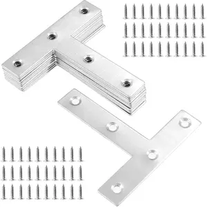 12Pcs T Shaped Mending Plate, 3.1" x 3.1" Stainless Steel Flat Corner Brackets, Corner Braces Joining Repair Plate for Wood Furniture Cabinet Windows Desks
