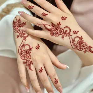 [Vibrant Temporary Tattoos] Long-Lasting Vibrant Red Floral Henna-Inspired Temporary Tattoos | Perfect for Parties & Festivals