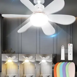 LED Ceiling Fan Light with Remote Control, Dimmable, Three Color Options, E27 Bulb Holder, Suitable for Bedroom, Kitchen, Living Room, Garage