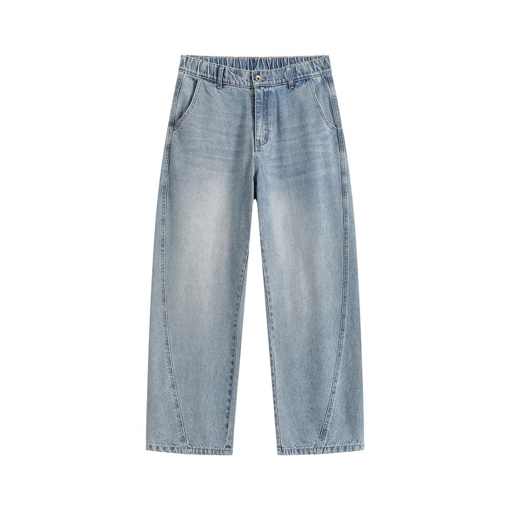 Men’s loose straight-leg jeans for autumn/winter, featuring a patchwork design and retro street style—versatile and easy to match.