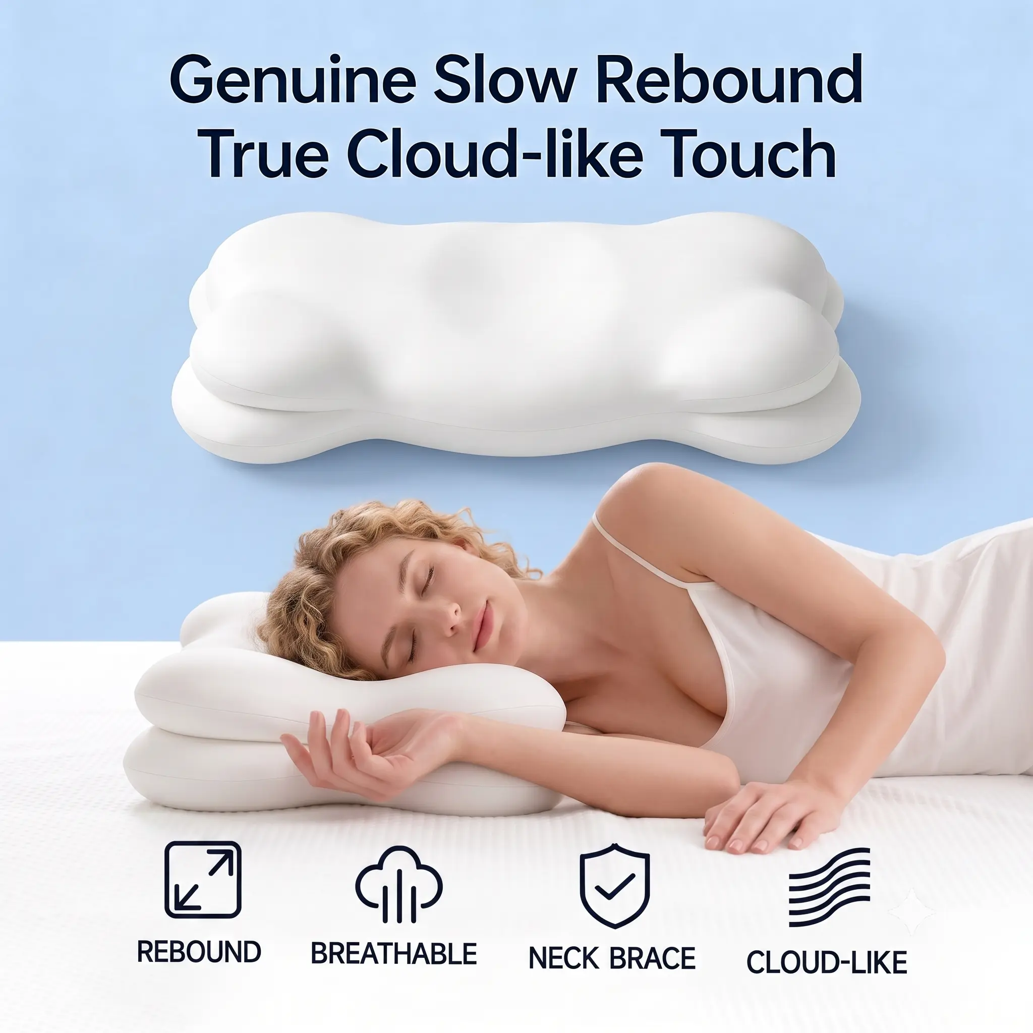 Cloud Memory Foam Pillow for Neck Pain Relief - Ergonomic Cervical Pillow for All Sleepers, Cooling Breathable & Washable Pillowcase