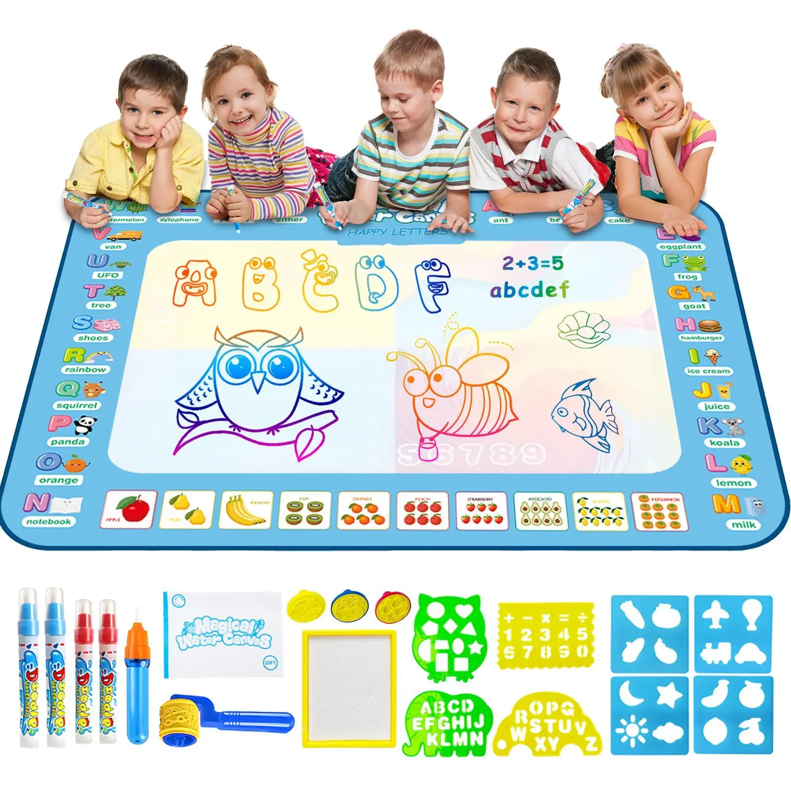 Talgic Water Doodle Mat - Alphabet Art & Crafts Painting Writing Toy for Ages 2-7 with Color Doodle Drawing Features for Girls and Boys