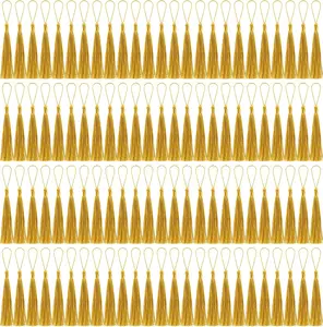 100 Pcs Bookmark Tassels Bulk Gold Soft Craft Silky Handmade Mini Tassels for Jewelry Making with Loops for DIY Craft Accessory Dress Decoration BOUBONI