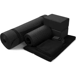 BalanceFrom Fitness 7 Piece Yoga Set with Mat, Stretch Strap & Knee Pad, Black BalanceFrom Fitness 7 Piece Yoga Set with Mat, Stretch Strap & Knee Pad, Black