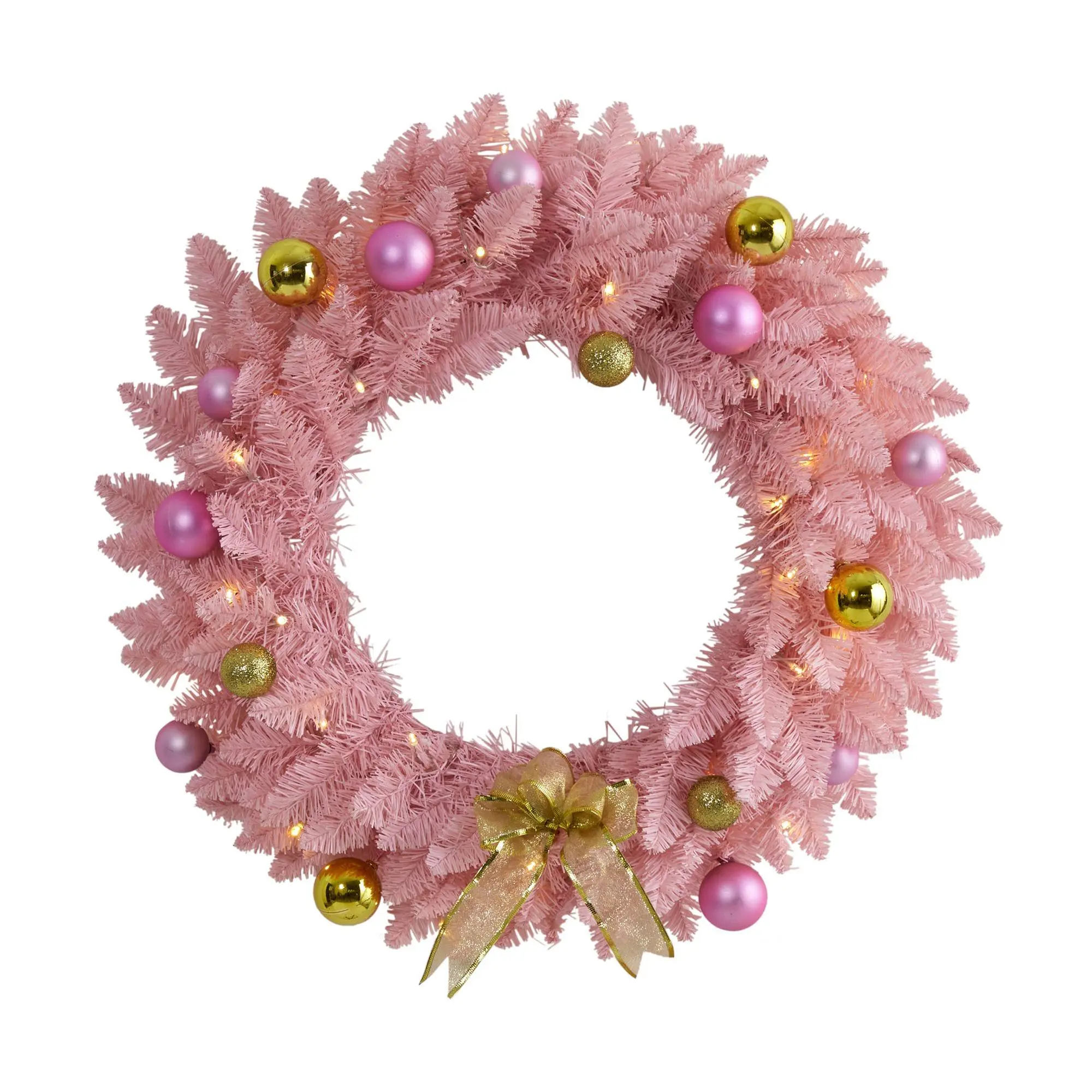 Nearly Natural 24" Pink Christmas Wreath with 35 Lights