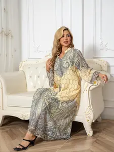 Vintage Paisley Print Long Robe, Dubai Style Loose Fit Slimming Abaya, Muslim Daily Gathering Dress, Ramadan Eid Festival Wear, Muslim Clothing, Abayas For Eid, Caftan