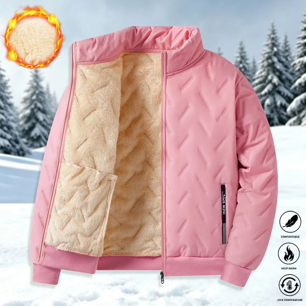 Women’s fleece-lined, thick jacket in a solid color—warm and comfortable, cold-resistant and heat-retaining; suitable for commuting and everyday wear. Women’s outerwear, women’s clothing, ladies’ apparel.