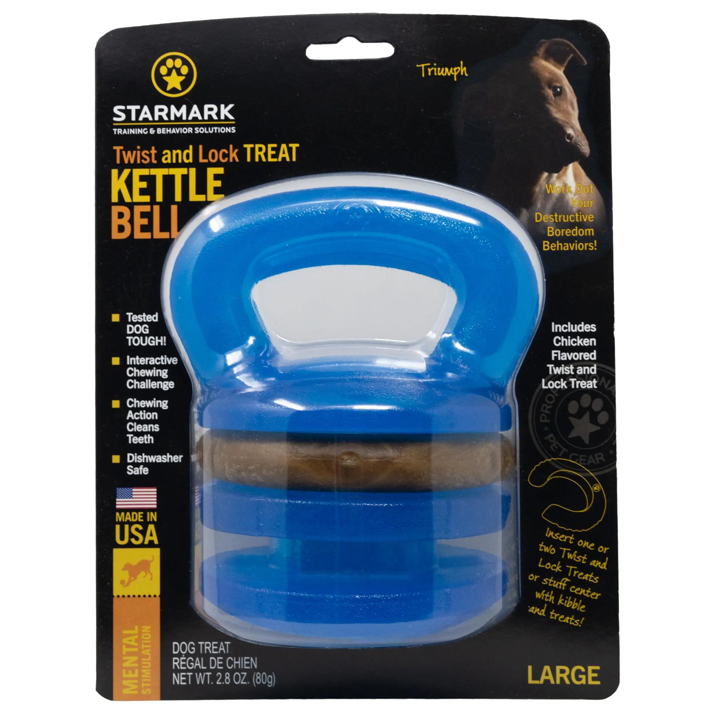 Starmark Pet Products SMTLKBL USA Twist & Lock Kettlebell Chew/Bone Toy - 0.83 lbs, 90-degrees Lock, Keeps Teeth Clean