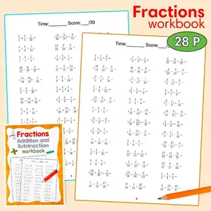Fraction Addition and Subtraction Practice Book for Kindergarten to Elementary School, Easter and Christmas Math Gift, Suitable for School and Home Use