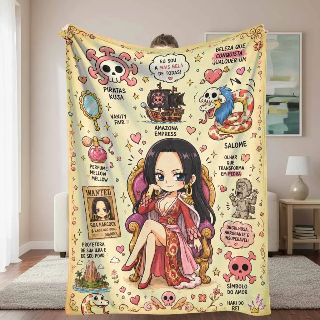 Anime Theme Boa Hancock Empress Graphic Print Flannel Blanket - Flannel Fabric, Anti-Pilling, Super Soft, Lightweight, Cozy Plush Throw, Multi-Size, Indoor/Outdoor Use, Ideal for Bed/Sofa, Decor & Fan Collectible Gift