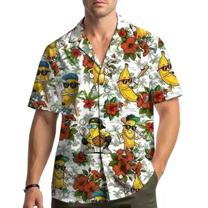 Banana Baseball Hawaiian Shirt - Tropical Fruit Sports Print, Short-Sleeve Button-Up Fabric Shirt for Summer Beach Vacation