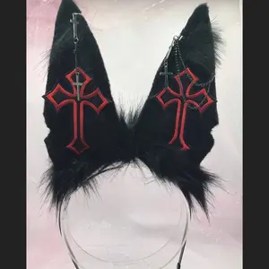 Goth black Red Cross  Ear Headband Halloween costume