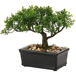 Lifelike Farmhouse Indoor Artificial Trees - Small Artificial Juniper Bonsai Tree with Ceramic Pot for Table, Office Desk (Home Supplies, Home Decor)