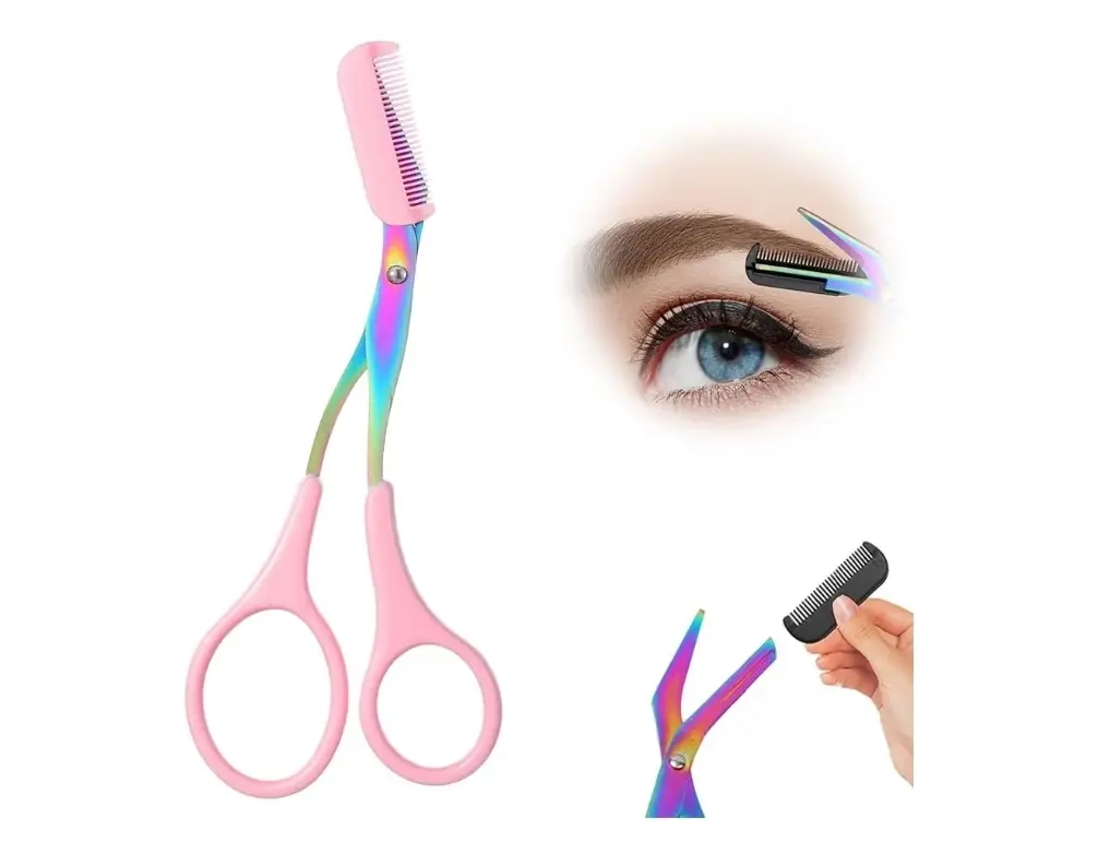 2-in-1 Stainless Steel Precision Eyebrow Trimmer Scissors with Comb, Practical Professional Accessories for Speakers