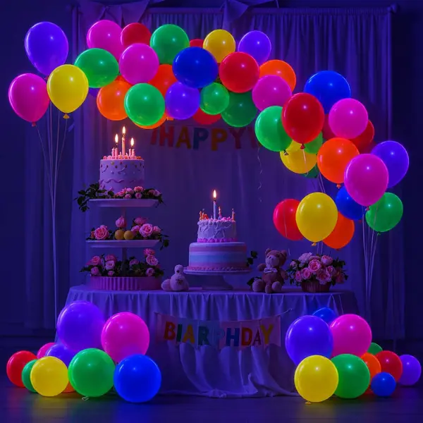 100PCS UV Neon Glow Balloons, Glow in the Dark Blacklight Party Balloons for Birthday Party Decorations, Neon Party Supplies, Wedding, Halloween, Glow Party, Fluorescent Latex Balloons