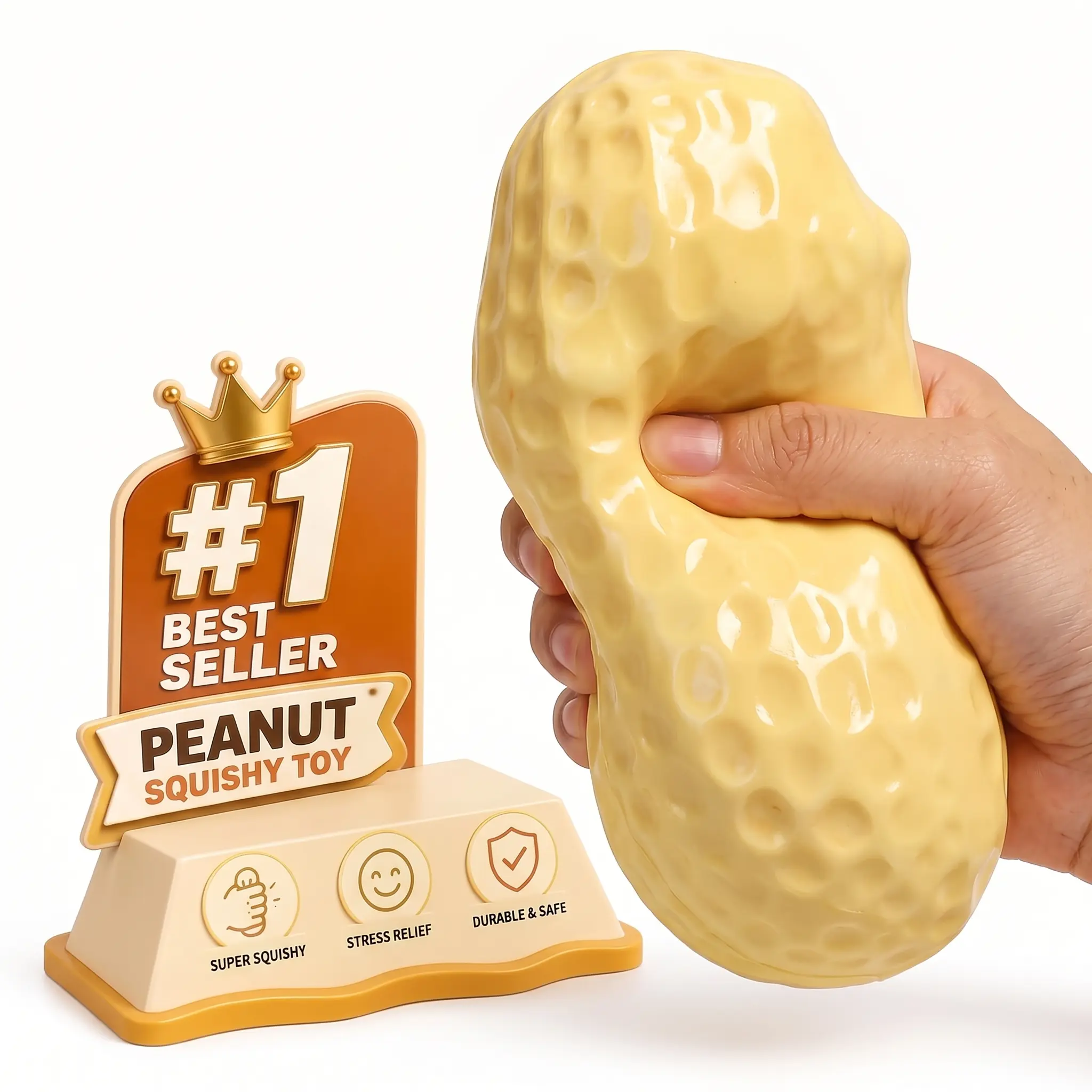 Crunchy Peanut Squishy Toy, Crispy Sound Clay & Bead Filled Squeeze Fidget Ball, Soft Sensory Stress Relief Desk Toy, 1pc