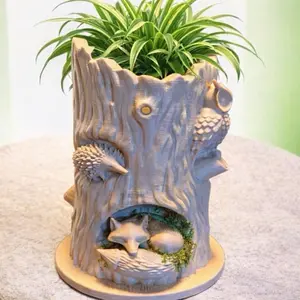 Woodland Tree Stump Planter with Forest Animals Woodland Tree Stump Planter with Forest Animals